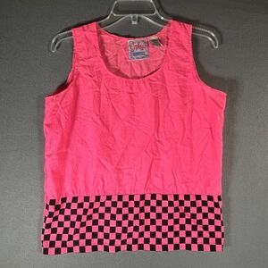 VTG 80s 90s Gitano Express S Hot Pink & Black Tank Top Rave Club Cyberpunk Pop